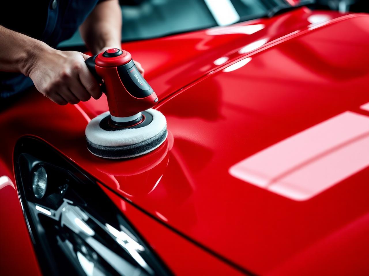 Detailer polishing luxury car paint
